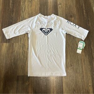 ROXY girl L 12/14 UPF 50+ UV sun protection white RASH GUARD swim NEW surf